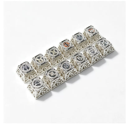 Pure silver hollow 12 Constellation  Personalized Keycaps, Mechanical Keyboard Decorative Keycaps, Constellation Divination Cultural Creative Products.