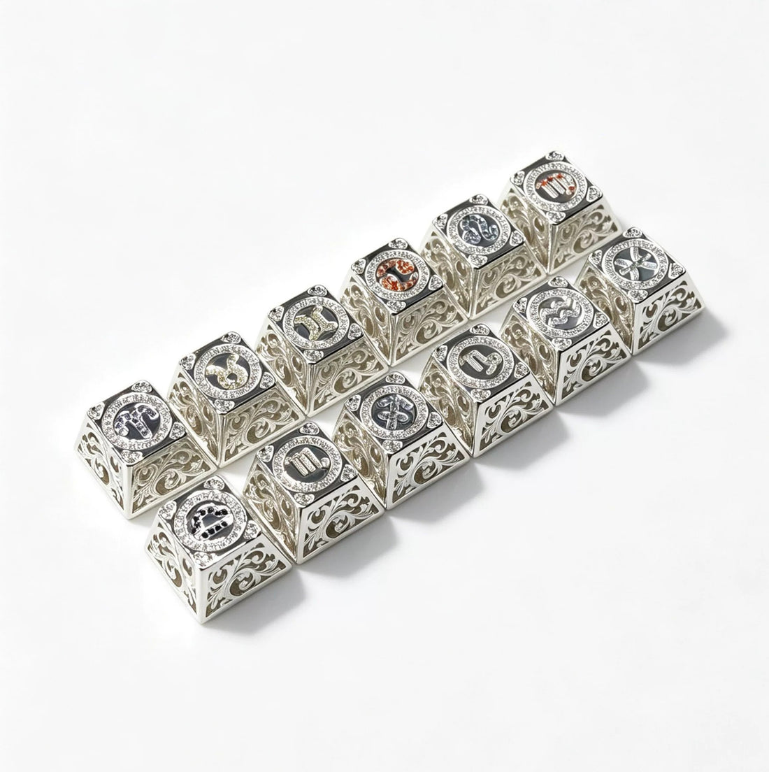 Pure silver hollow 12 Constellation Personalized Keycaps, Mechanical Keyboard Decorative Keycaps, Constellation Divination Cultural Creative Products.