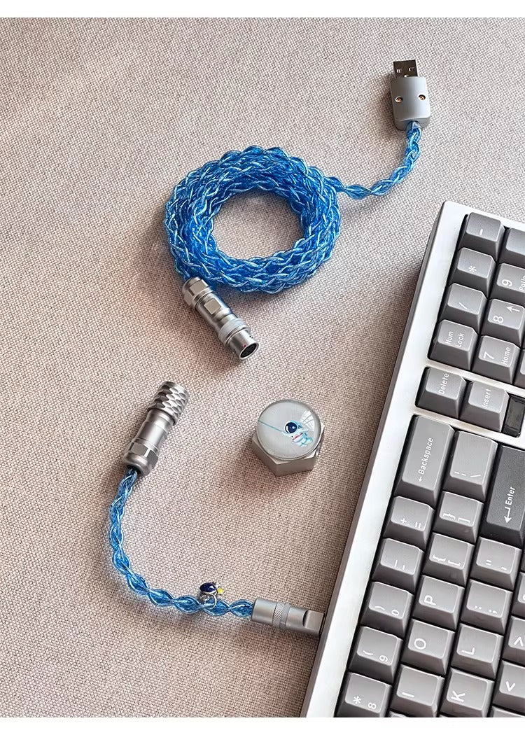 Astronaut theme 1.7m single crystal copper four strand aviation plug customized handmade wire Type-C plug with luminous