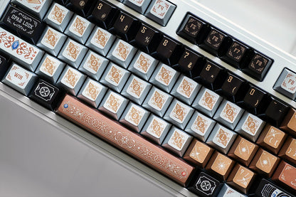 Metallic paint texture gilded design art keycaps, custom set personalized keycap series，PBT material, Original factory height, compatible with 61/64/68/75/84/87/104 mechanical keyboard keycap set
