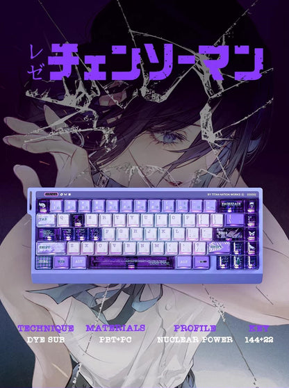 Chainsaw Man series, Reze theme, PBT+PC， Personalized keycap set with sublimation technology