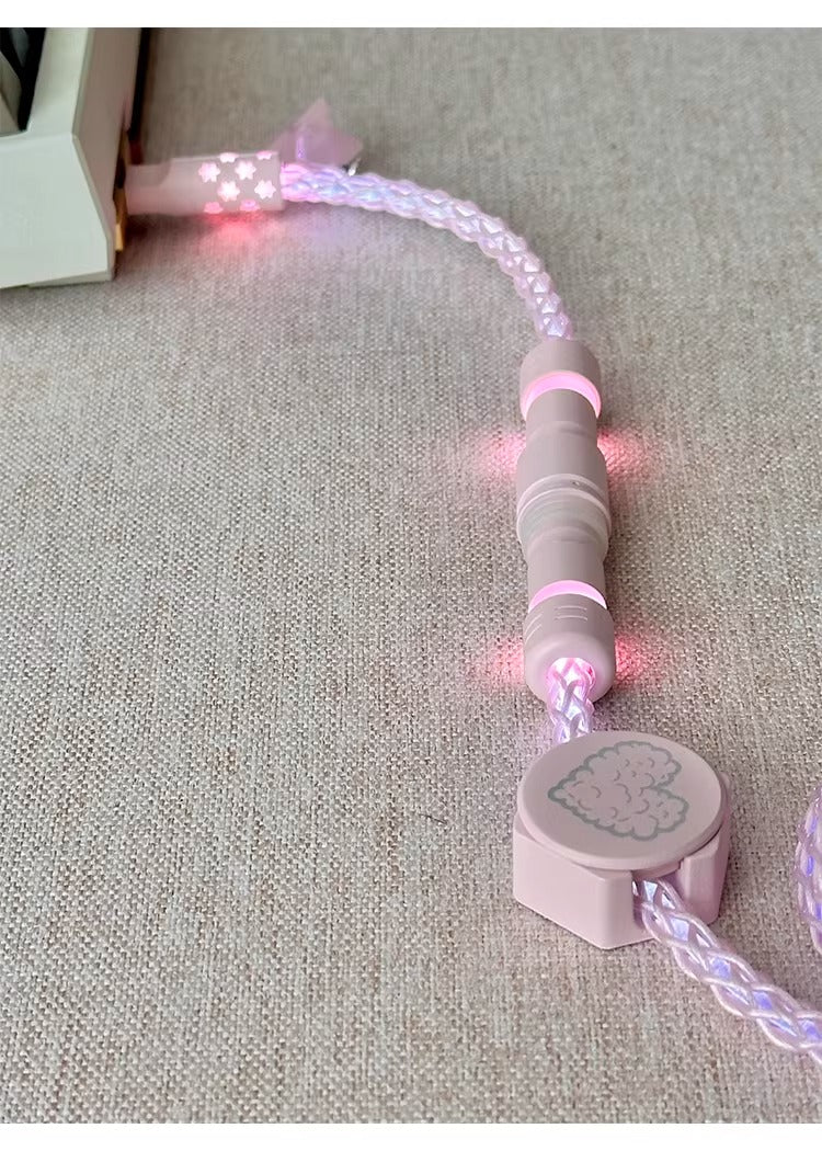 Single crystal copper whole line luminous aviation plug pink white data cable USB-TYPEC keyboard custom cable