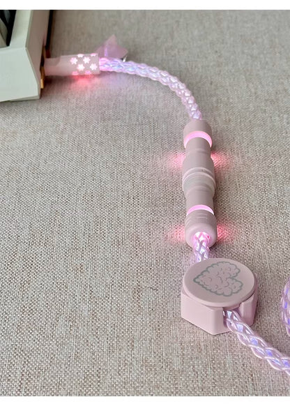 Single crystal copper whole line luminous aviation plug pink white data cable USB-TYPEC keyboard custom cable