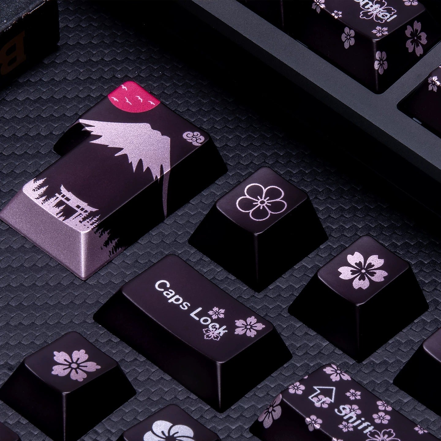 Spring and Jingming Black Theme Theme, Keycap Set PBT Metallic Texture personalized keycap set, , compatible with 61/64/68/75/84/87/104 mechanical keyboard