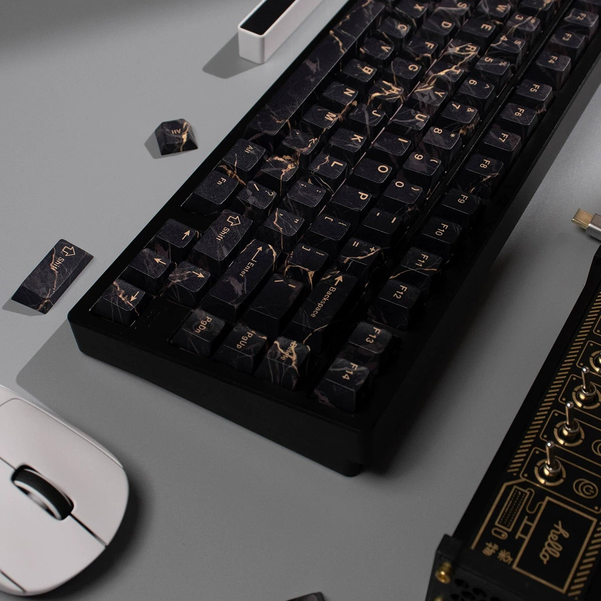 Minimally designed marble patterned keycap set, PBT Material Personalized Keycap Set, Compatible with 61/64/68/75/84/87/104 Key Mechanical Keyboard