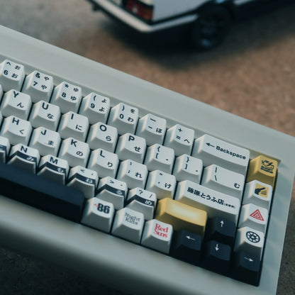 Initial D，AE86，PBT material personalized keycap set, anime keycap culture peripheral mechanical keyboard decoration keycaps， Compatible with 61/64/68/75/84/87/104 key mechanical keyboard keycap set