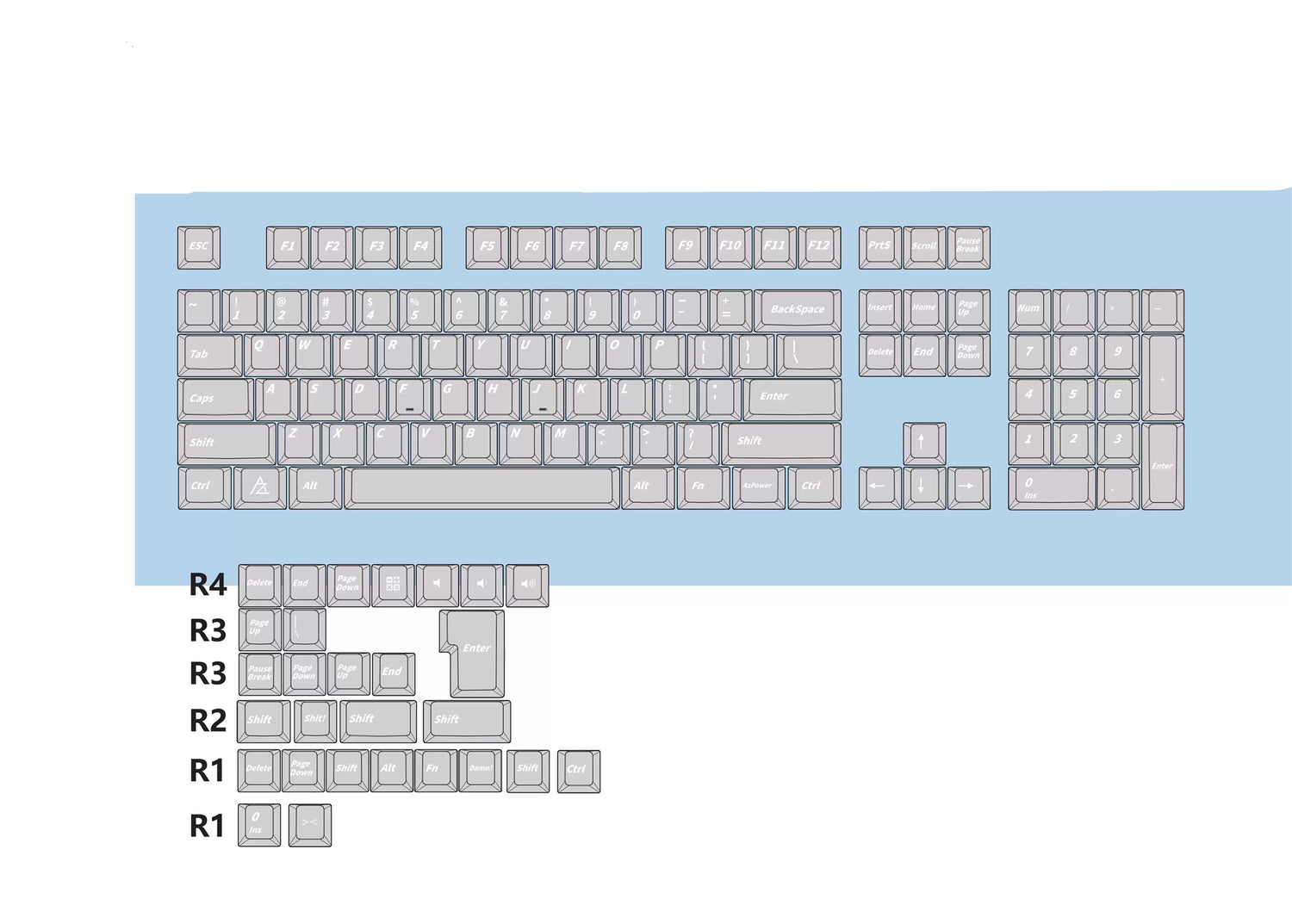 Crystal clear ice effect set with personalized keycaps, natural elements, simple and fashionable mechanical keyboard decoration keycap set