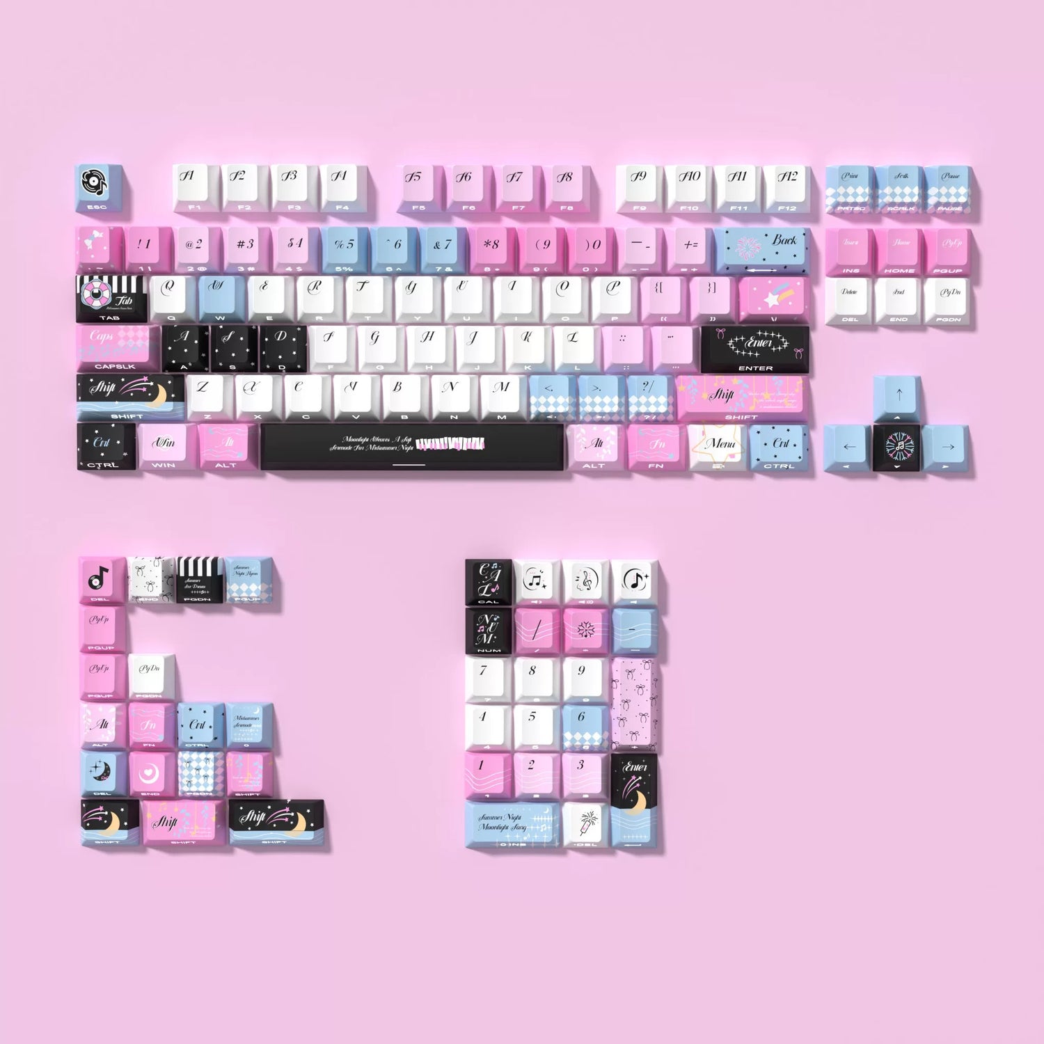 Midsummer Night Song Theme Keycap Set, PBT Material Personalized Keycap Set, Culture Creative Decorative Keycap Set, Compatible with 61/64/68/75/84/87/104 Key Mechanical Keyboard