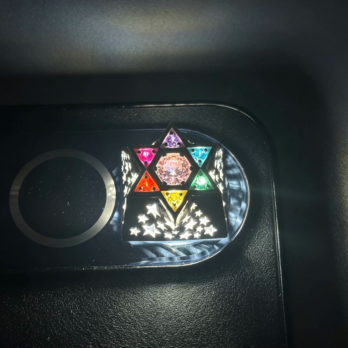 Hexagonal star, multi-color gemstone inlay, 925 sterling silver personalized keycap, hollowed out design mechanical keyboard metal decorative keycap