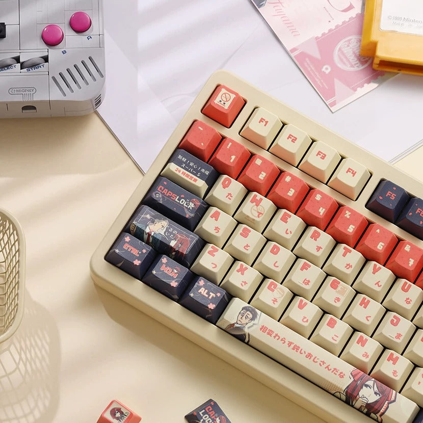 Smoking Behind the Supermarket with You，PBT material Original Factory Height,  mechanical keyboard replacement keycap set, Compatible with 61/64/68/75/84/87/104 Key Mechanical Keyboard Keycap Set