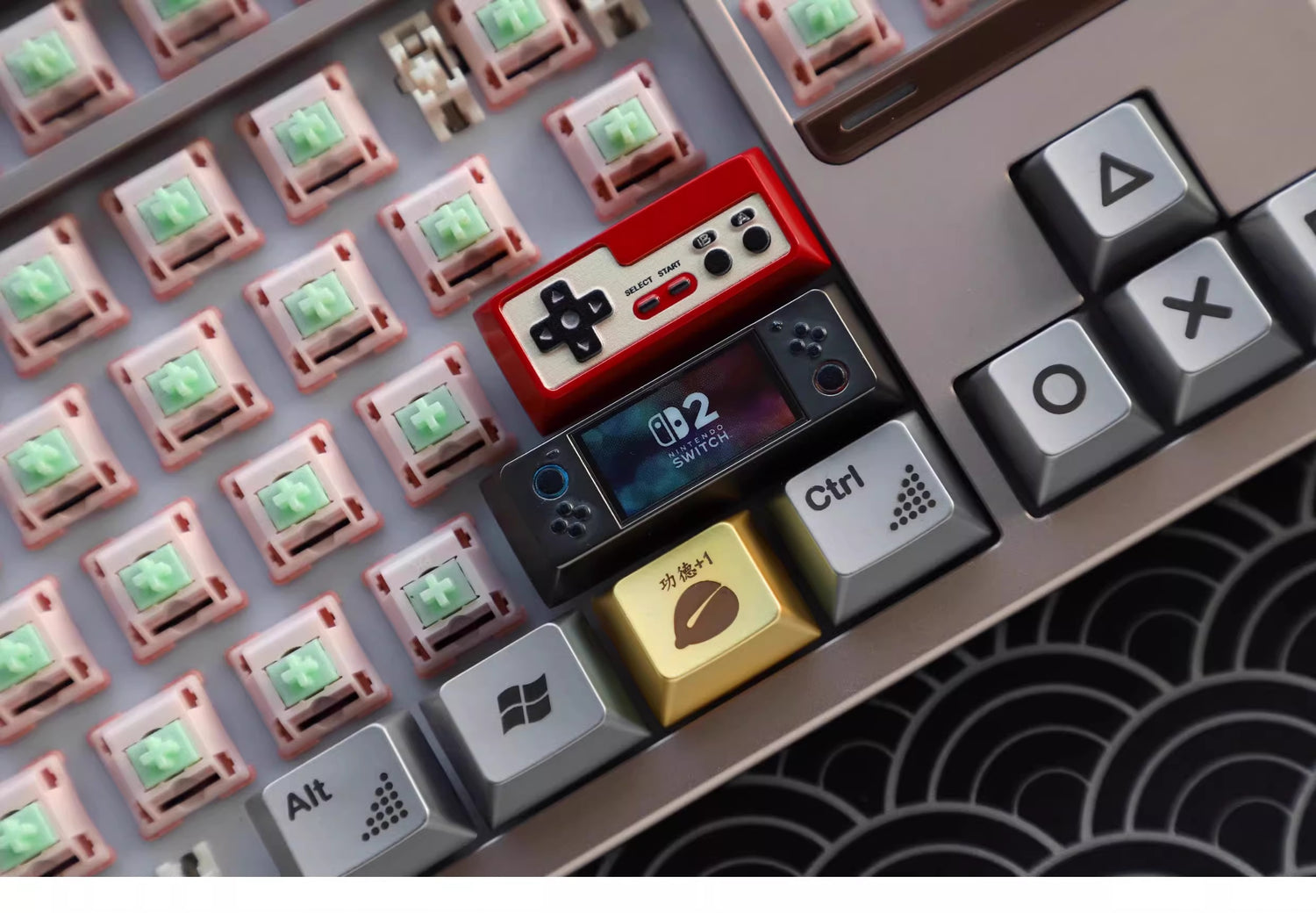 Metal die-cast, 2.25U red and white FC game console controller, mechanical keyboard cap, anodized metal keycap