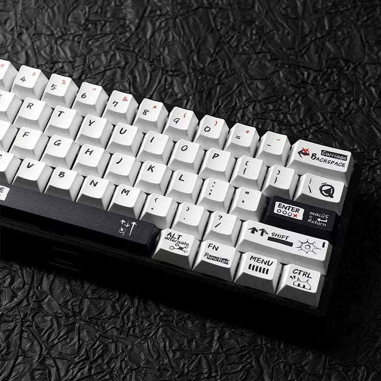 Black fire themed minimalist design, PBT material material personalized keycap set, compatible with 61/64/68/75/84/87/104 mechanical keyboard replacement keycap