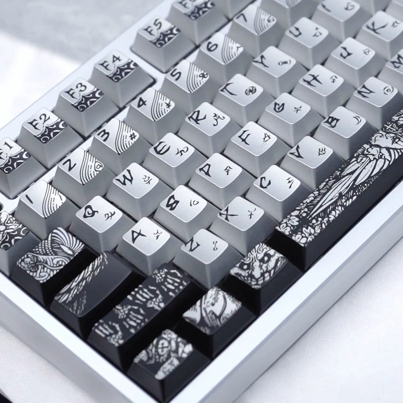 Fallen angel themed design, metallic matte texture PBT material personalized keycap set,  cultural creative decoration keycap set, compatible with 61/64/68/75/84/87/104 mechanical keyboard