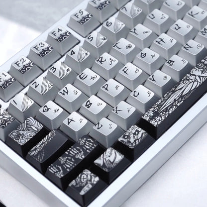 Fallen angel themed design, metallic matte texture PBT material personalized keycap set,  cultural creative decoration keycap set, compatible with 61/64/68/75/84/87/104 mechanical keyboard