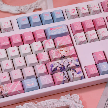 Wuthering Waves series, Aemeath theme, PBT material personalized keycap set, anime keycap culture peripheral mechanical keyboard decoration keycaps， Compatible with 61/64/68/75/84/87/104 key mechanical keyboard keycap set