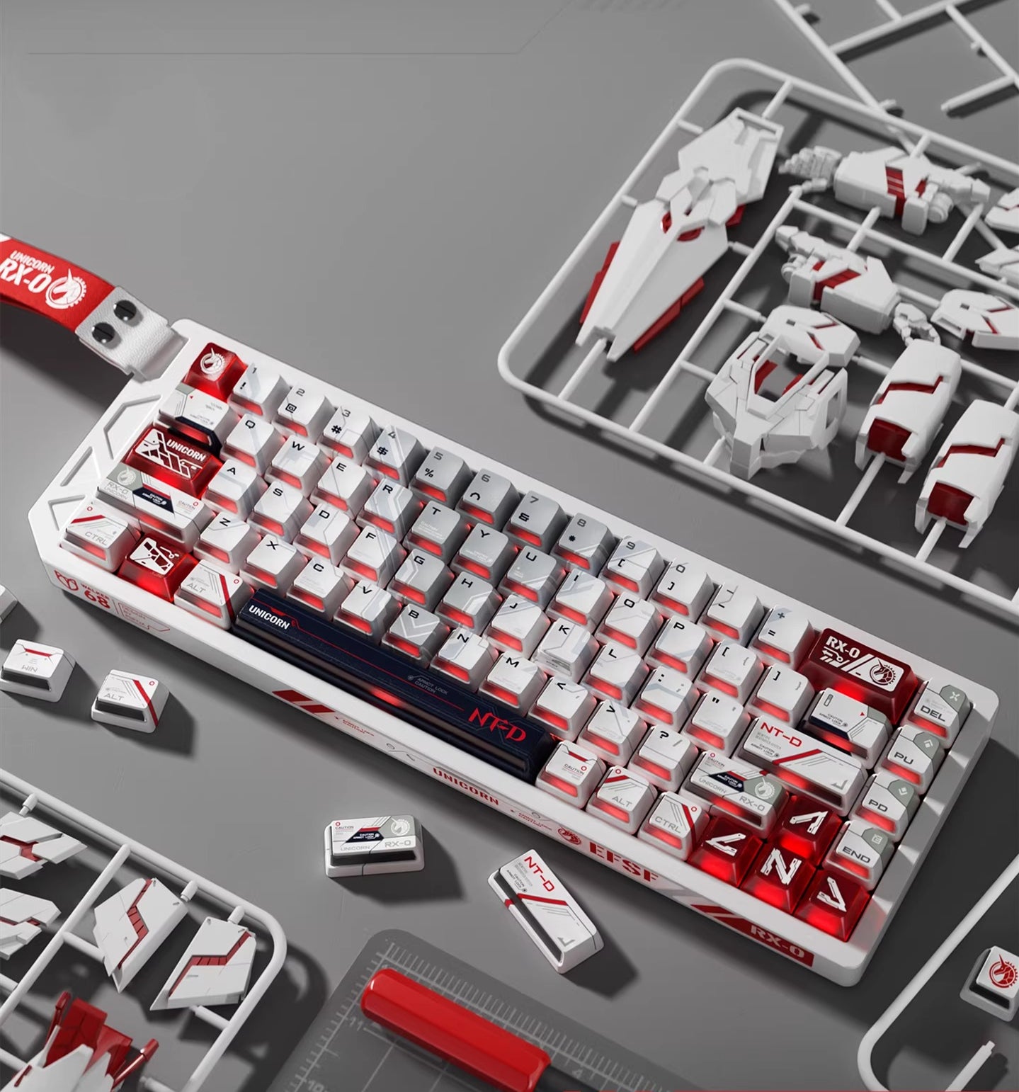 Gundam themed keycaps, RX-0，BANSHEE， 141 key+24 key PC, anime decoration keycap set