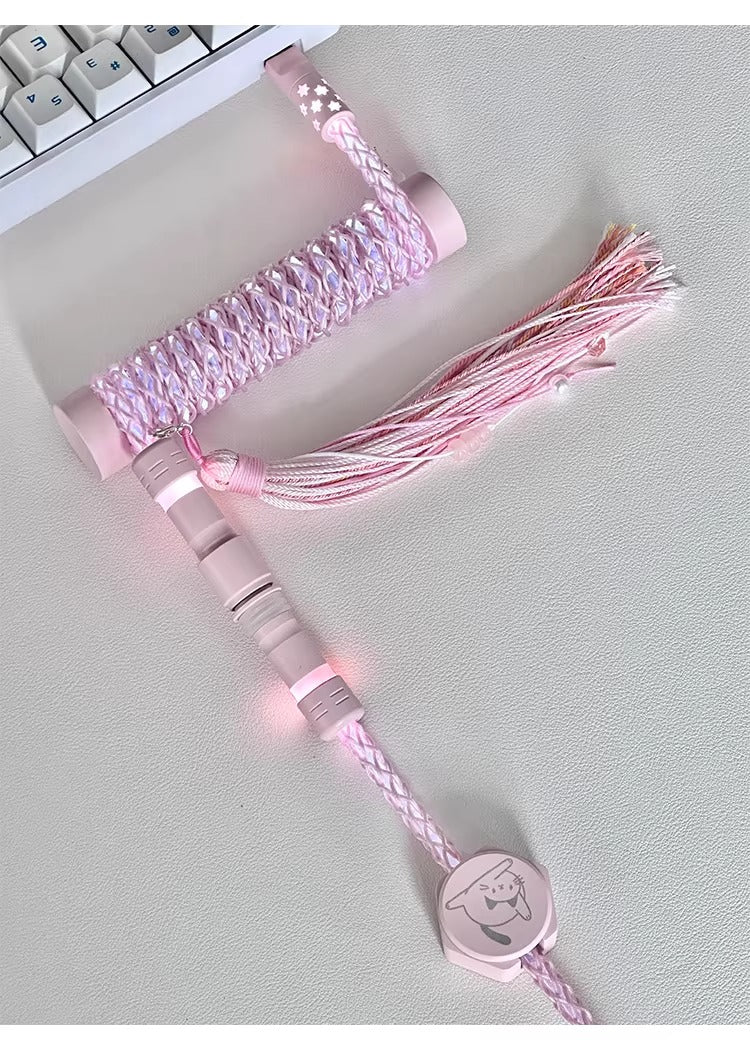 Pink/purple, single crystal copper spiral integral luminous aviation plug, manually customized data cable, keyboard cable