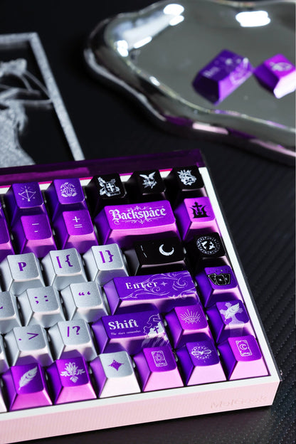 Purple astrological themed personalized keycap set, Metallic paint effect mechanical keyboard replacement keycap set,  creative keycaps set,61/64/68/75/84/87/104 Key Mechanical Keyboard Keycap Set