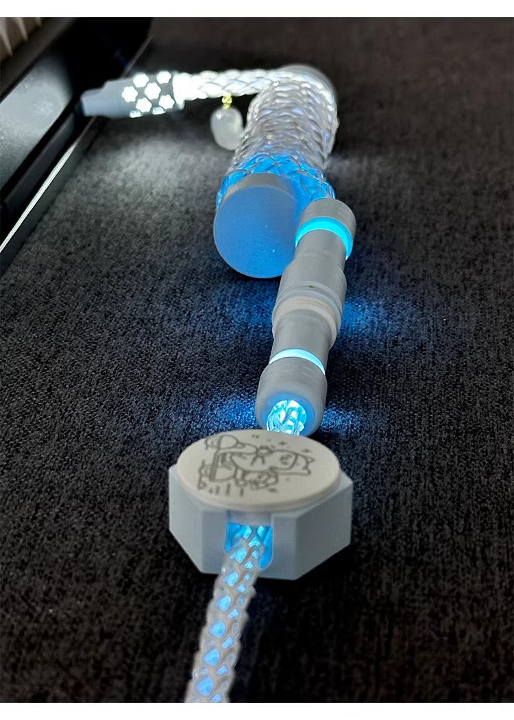 Single crystal copper aviation plug data cable, white blue gradient overall luminous 8k magnetic axis keyboard cable