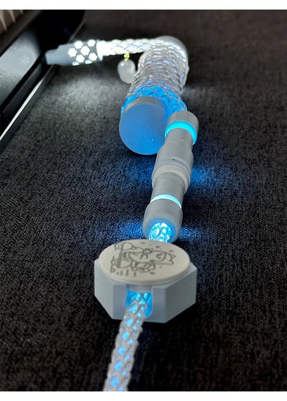 Single crystal copper aviation plug data cable, white blue gradient overall luminous 8k magnetic axis keyboard cable