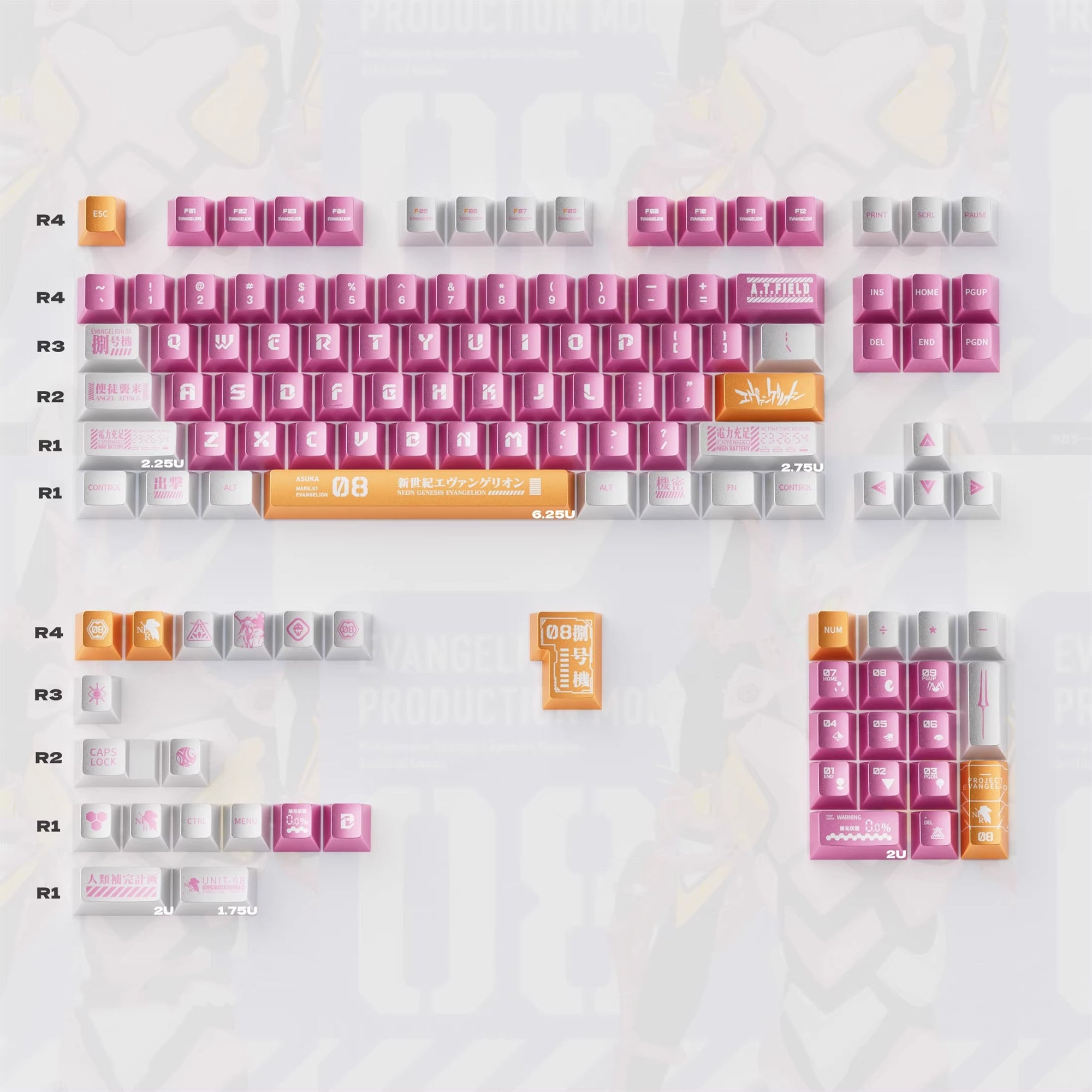 EVA series, mecha themed design, PBT metallic paint material personalized keycap set, anime and game creative design decoration set keycaps