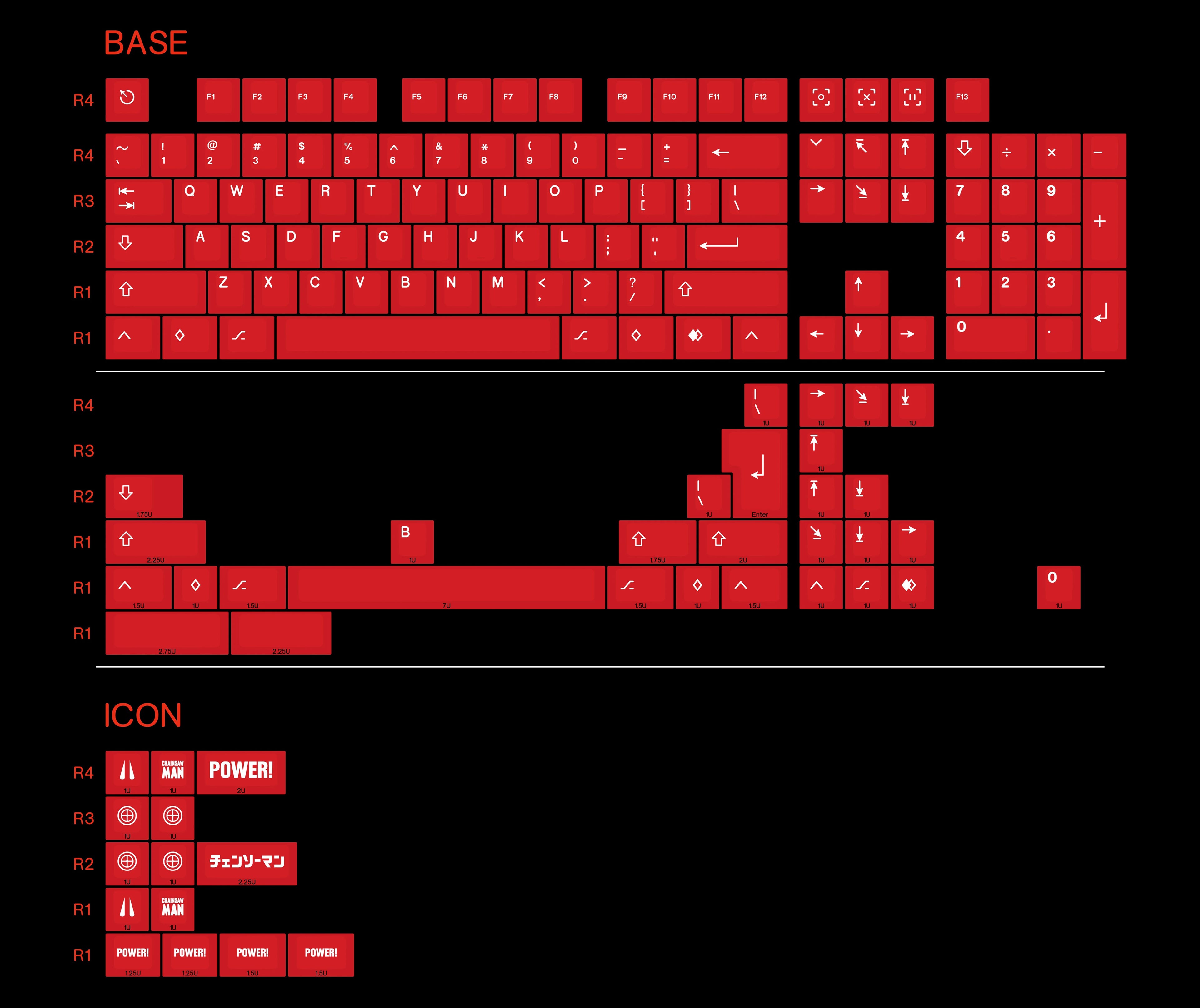 POWER! -PC transparent red theme design, original factory height keycap PC material mechanical decoration personalized keycap set, replaceable keyboard keycaps, compatible with 61/64/68/75/84/87/104 mechanical keyboard replacement keycap