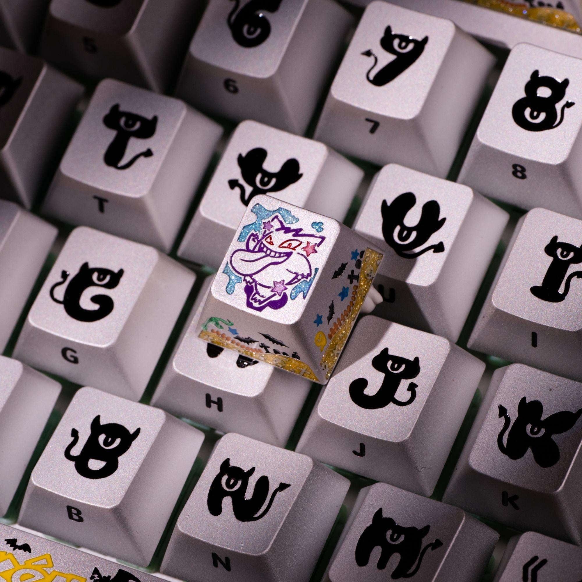 Pok é mon series, Gangar themed design, 17 key set, keycaps made of aluminum alloy material CNC integrated precision machining personalized keycaps, mechanical keyboard decorative keycaps