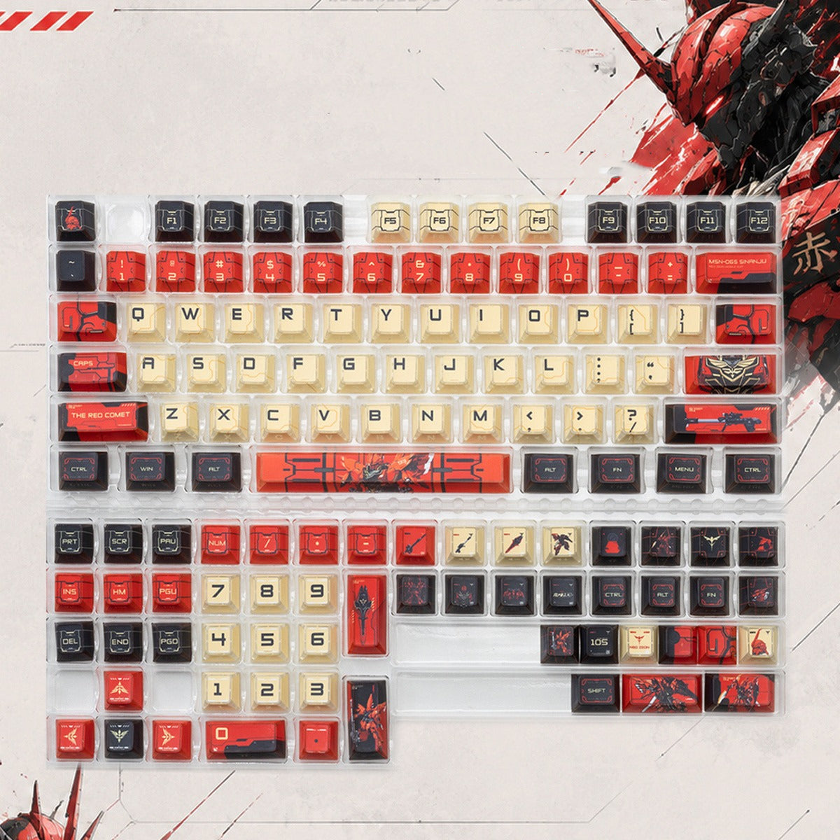 Gundam Theme Series Design Creative Set Keycaps, Light and Shadow Transparent, Folding Transparent Effect personalized keycap set, mechanical keyboard fashionable trend keycap compatible with 61/64/68/75/84/87/104 key mechanical keyboard