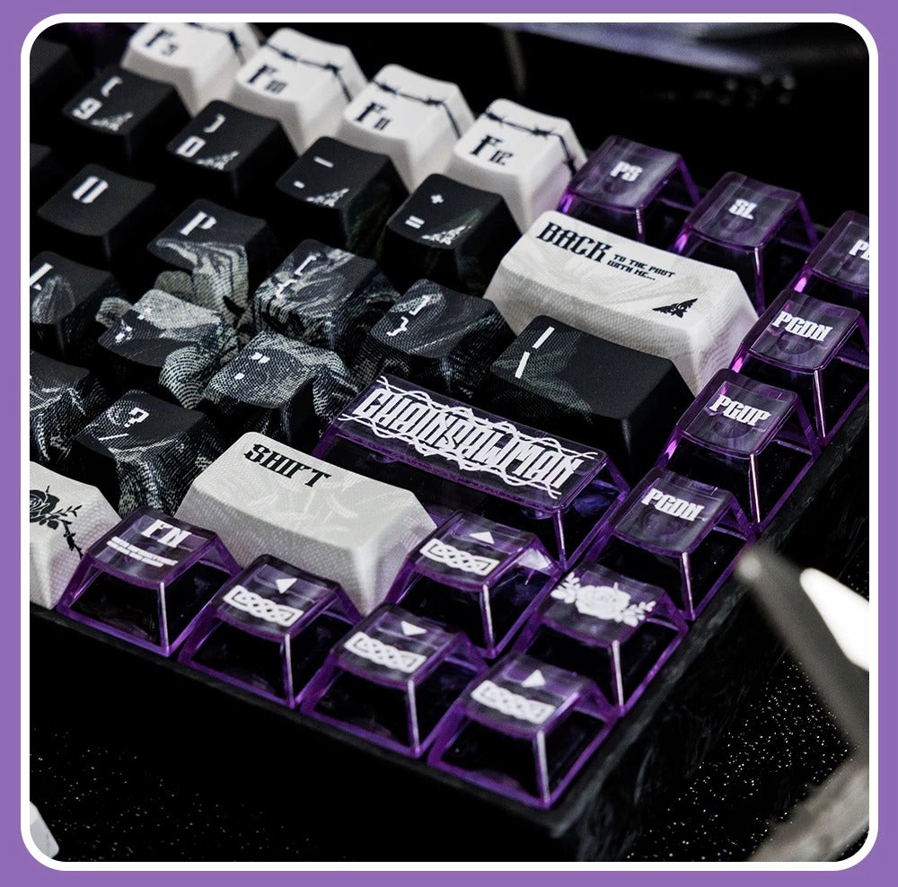 Chainsaw Man theme, Reze Arc，PBT+PC material personalized keycap set, anime keycap culture peripheral mechanical keyboard decoration keycaps， Compatible with 61/64/68/75/84/87/104 key mechanical keyboard keycap set