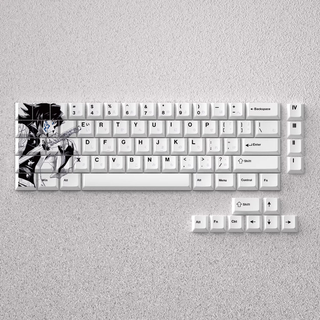 Demon Slayer: Kimetsu no Yaiba series, Tomioka Giyuu theme, original high PBT material compatible MX switch mechanical keyboard, anime game theme set keycaps, mechanical keyboard replacement keycap set