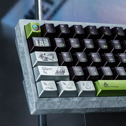 Delta Force themed metallic texture PBT material personalized keycap set, anime and games cultural creative decoration keycap set, compatible with 61/64/68/75/84/87/104 mechanical keyboard
