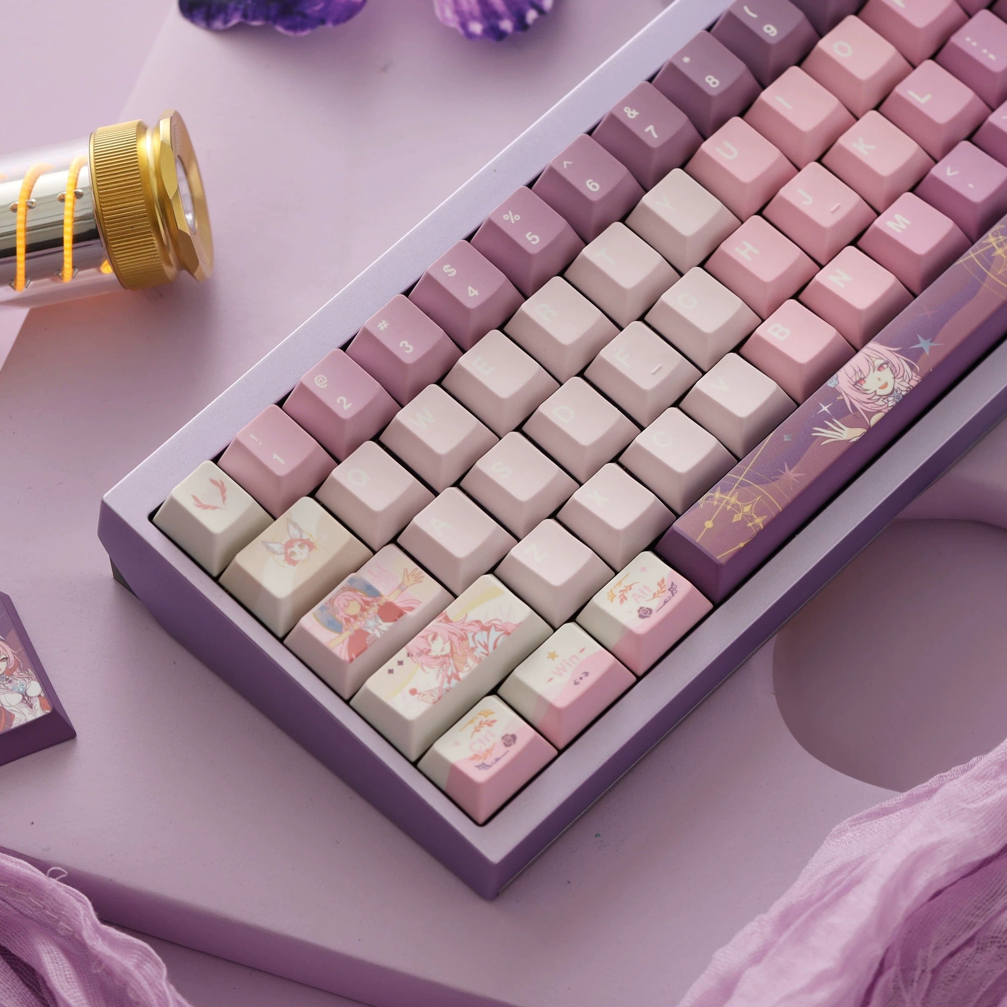 Honkai: Star Rail series, Cyrene theme, original high PBT material keycaps, full five sided thermal sublimation process mechanical keyboard custom set keycaps