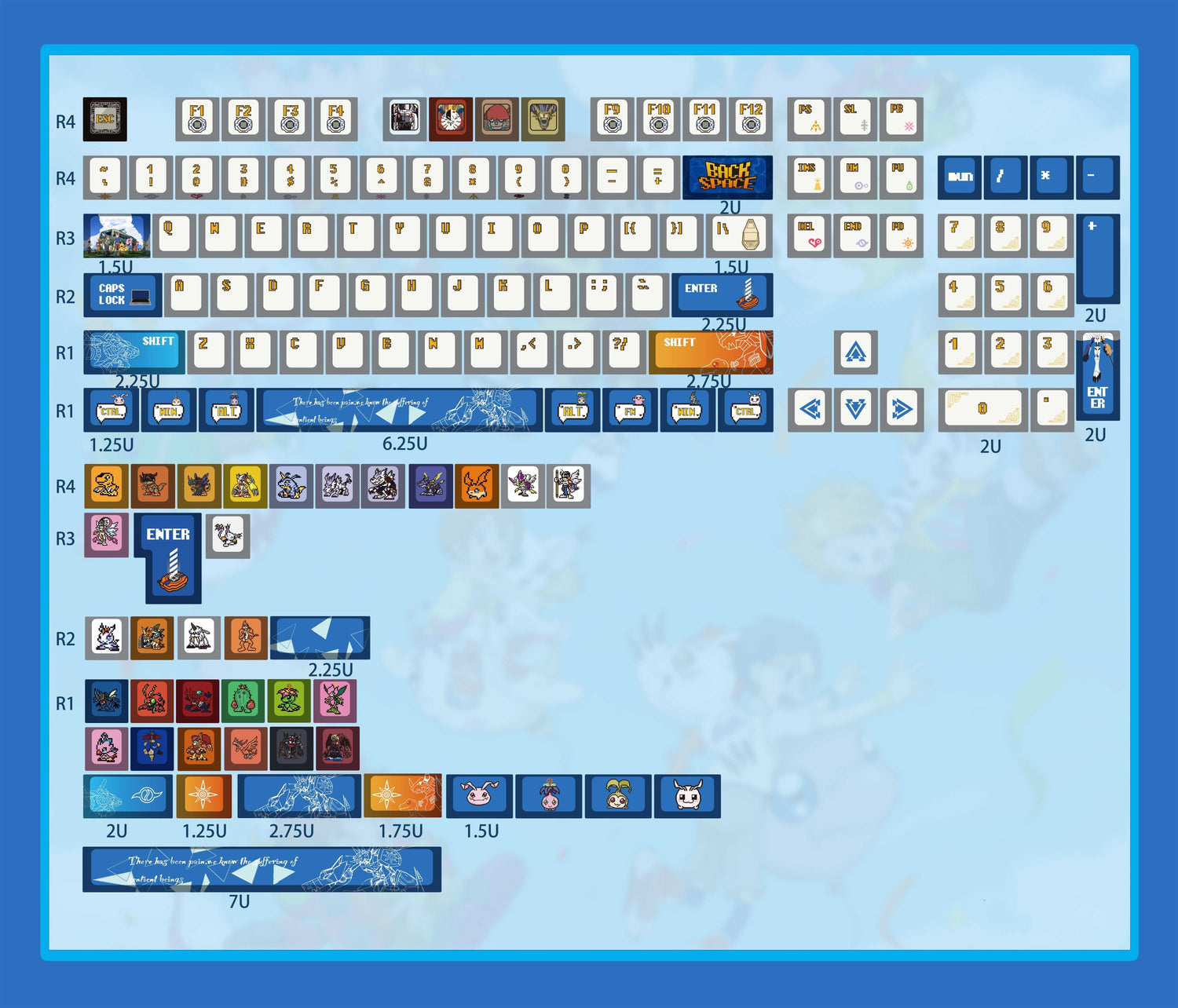Digimon themed personalized keycap set, PBT material anime game culture peripheral products, mechanical keyboard decoration keycap set