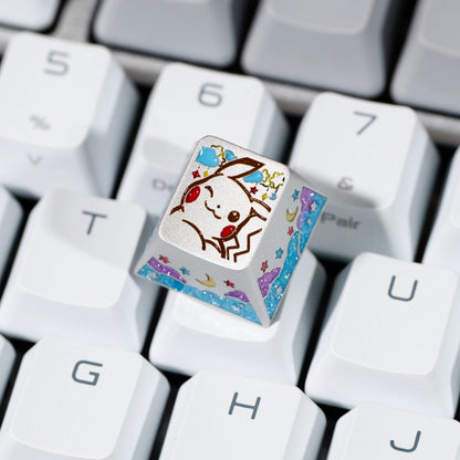 Pok é mon series, Pikachu themed design, keycaps made of aluminum alloy material CNC integrated precision machining personalized keycaps, mechanical keyboard decorative keycaps