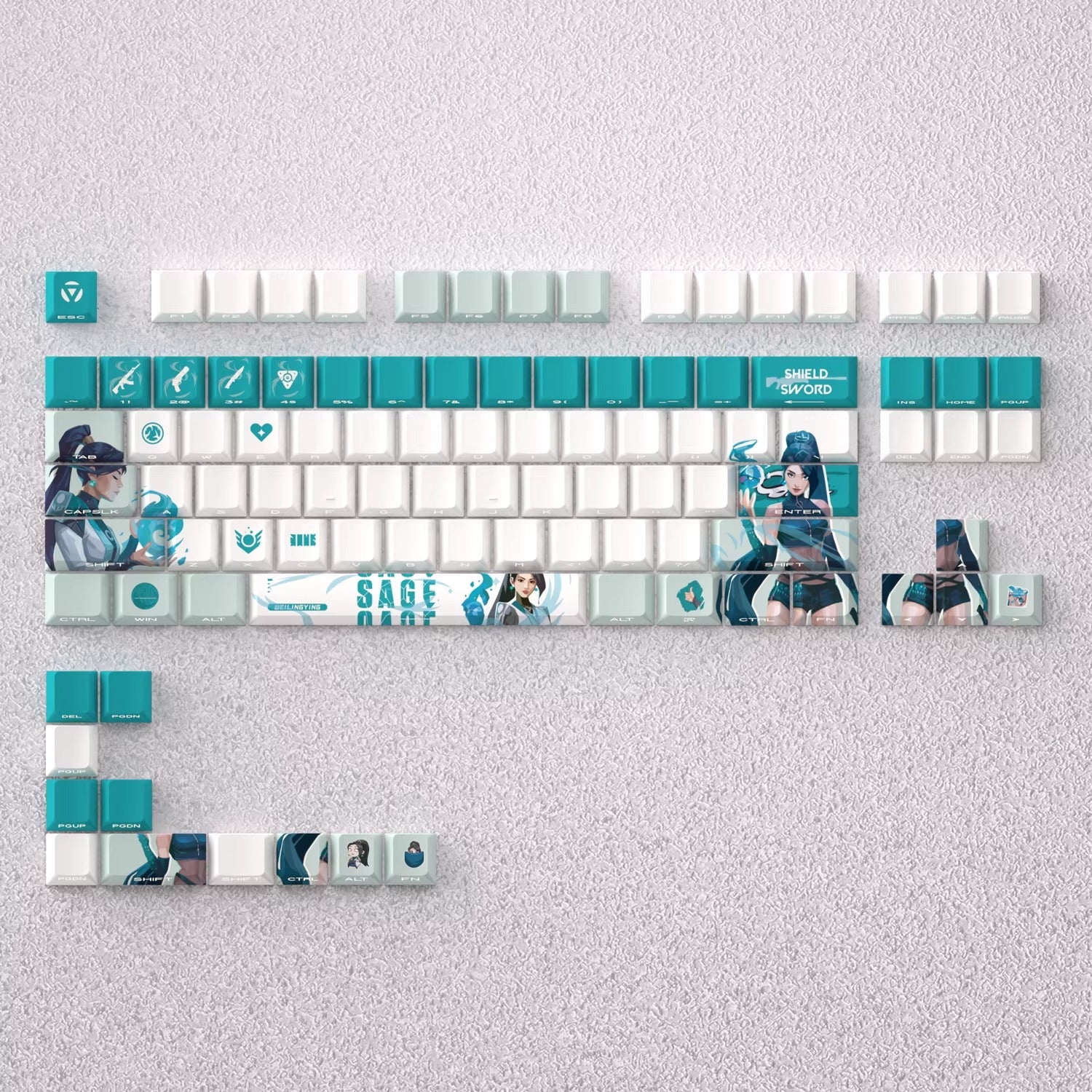VALORANT series, Sage theme, original high PBT material compatible MX switch mechanical keyboard, anime game theme set keycaps, mechanical keyboard replacement keycap set