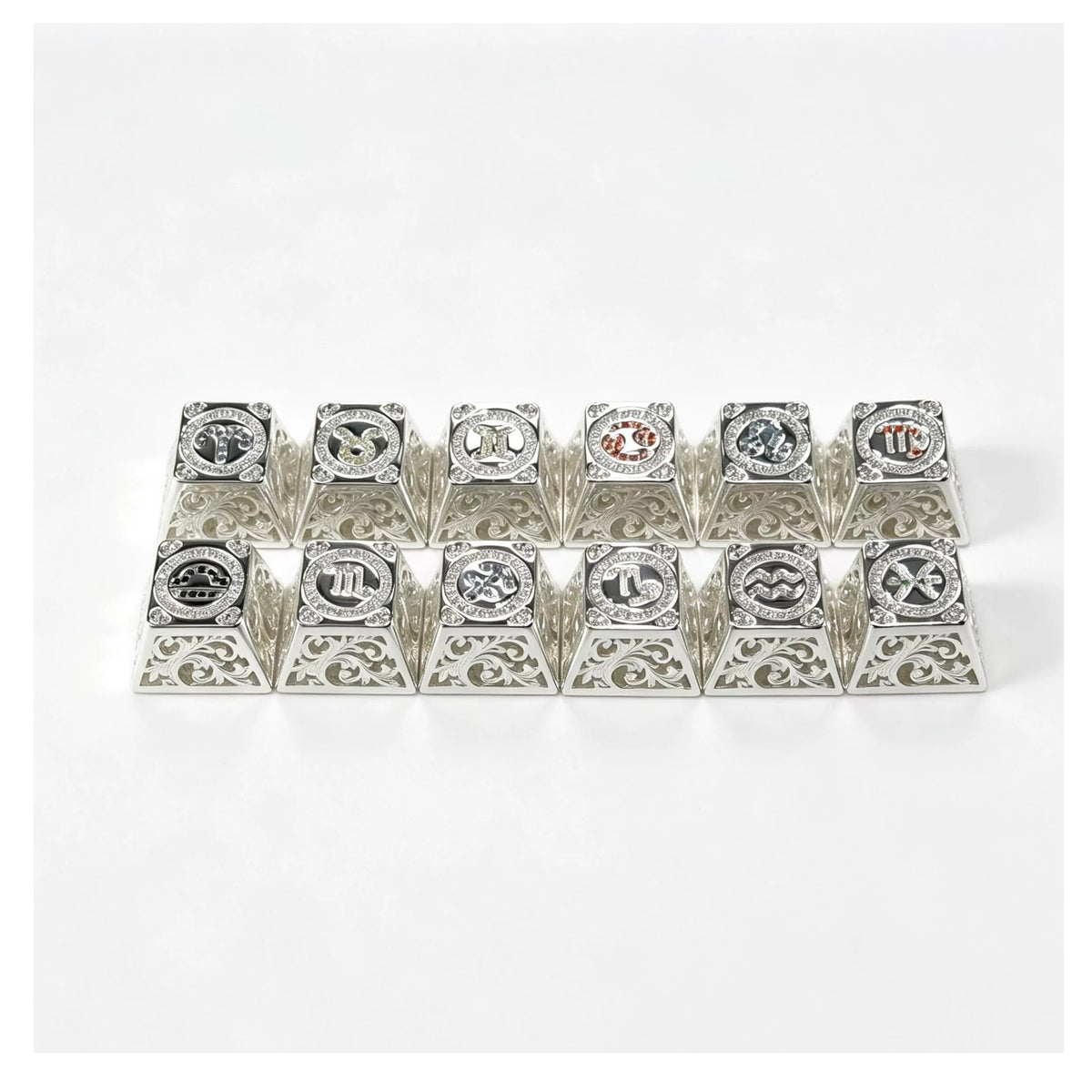 Pure silver hollow 12 Constellation  Personalized Keycaps, Mechanical Keyboard Decorative Keycaps, Constellation Divination Cultural Creative Products.
