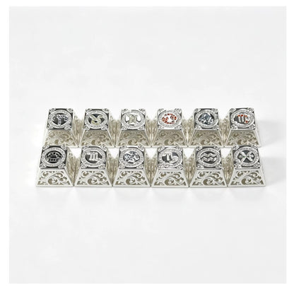 Pure silver hollow 12 Constellation  Personalized Keycaps, Mechanical Keyboard Decorative Keycaps, Constellation Divination Cultural Creative Products.