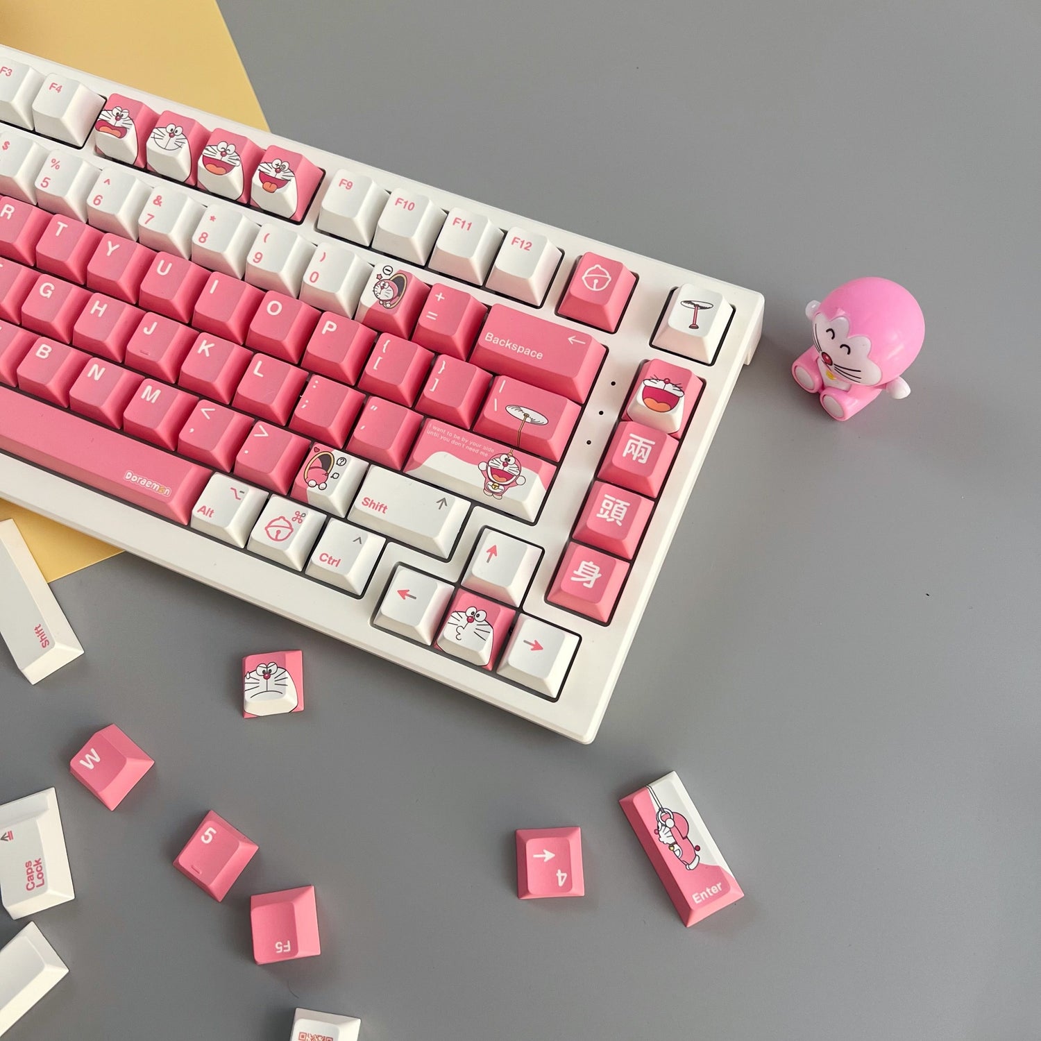 Doraemon series, pink theme, PBT material, Sublimation， Anime Game Culture Creative Decoration Set Keycaps