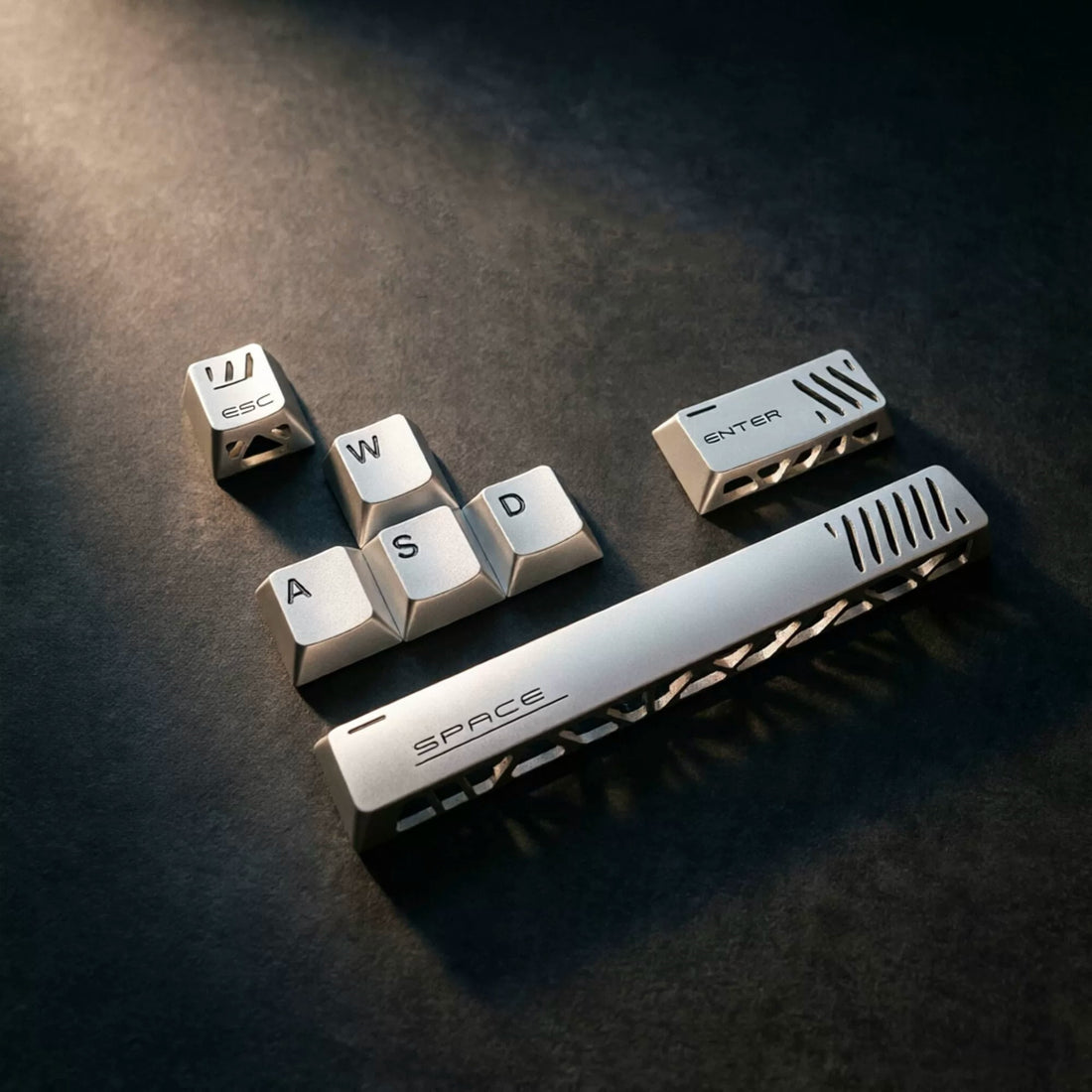 Aluminum alloy hollow design, anodized corrosion-resistant, WASD/directional keys, mechanical keyboard metal replacement set, keyboard decorative keycaps