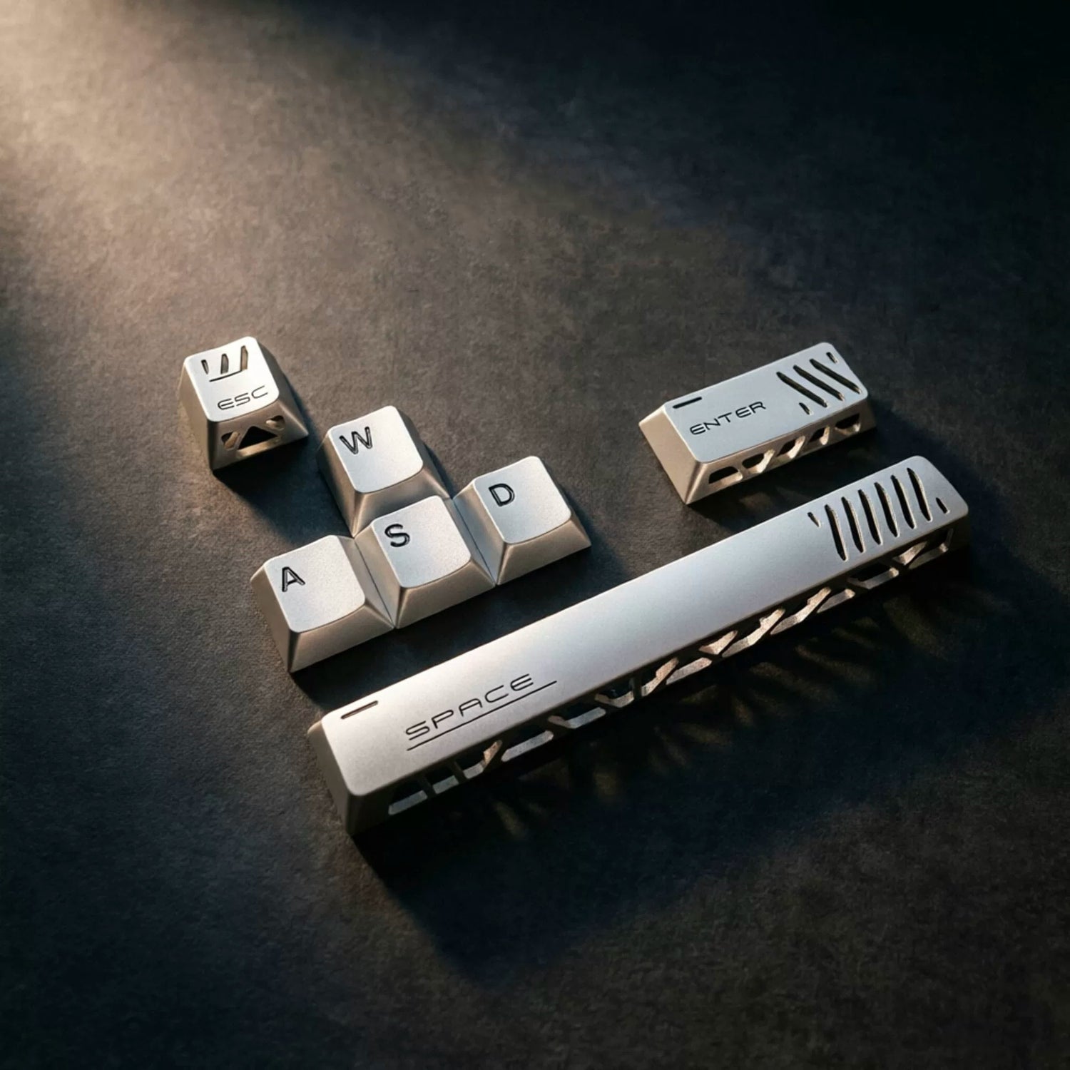 Aluminum alloy hollow design, anodized corrosion-resistant, WASD/directional keys, mechanical keyboard metal replacement set, keyboard decorative keycaps