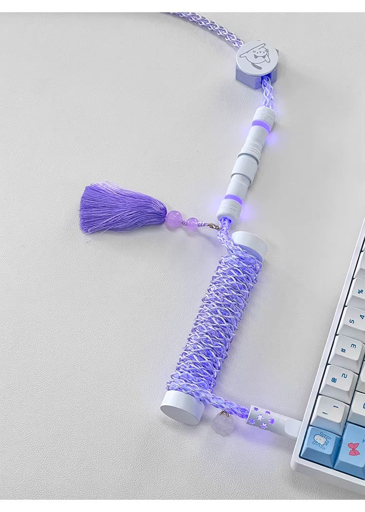 Pink/purple, single crystal copper spiral integral luminous aviation plug, manually customized data cable, keyboard cable