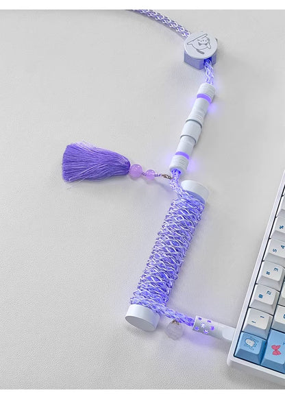Pink/purple, single crystal copper spiral integral luminous aviation plug, manually customized data cable, keyboard cable