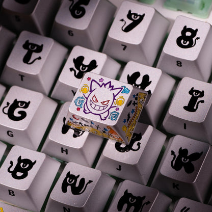 Pok é mon series,gengar themed design, keycaps made of aluminum alloy material CNC integrated precision machining personalized keycaps, mechanical keyboard decorative keycaps