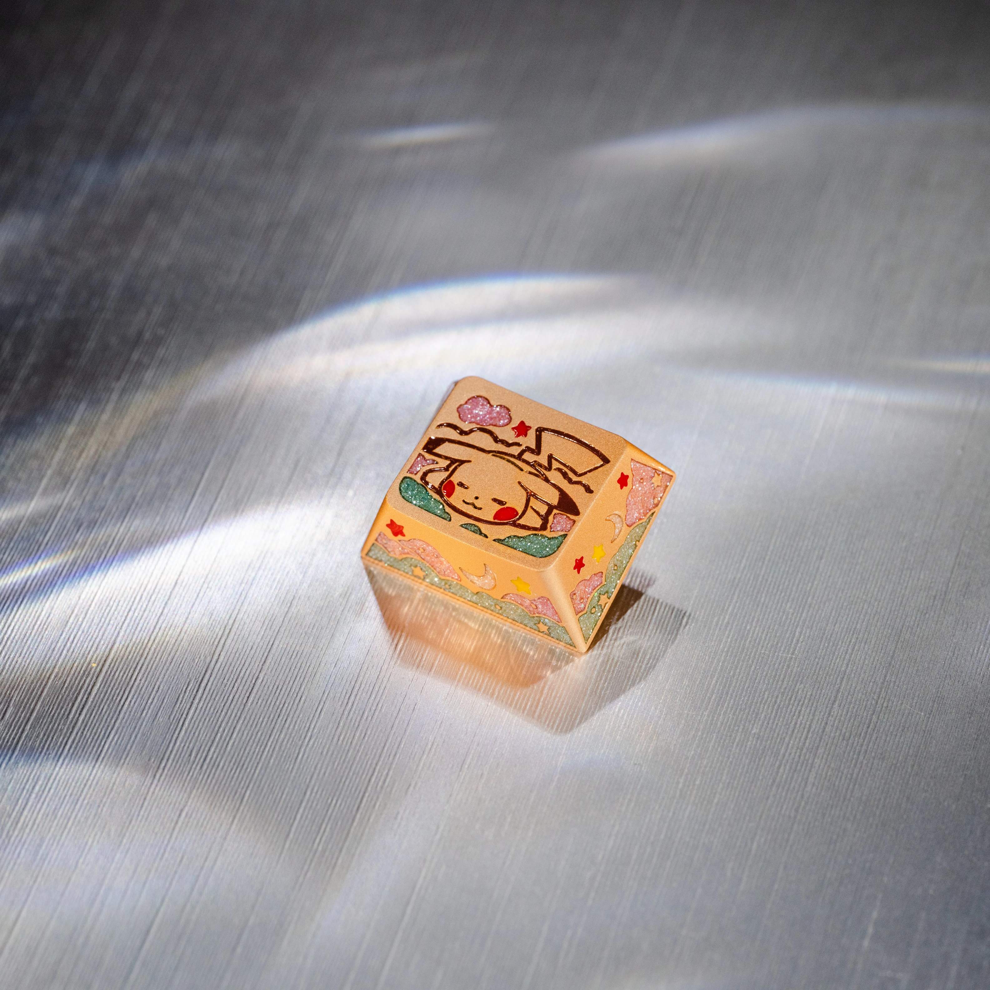 Pok é mon series, Pikachu themed design, keycaps made of aluminum alloy material CNC integrated precision machining personalized keycaps, mechanical keyboard decorative keycaps