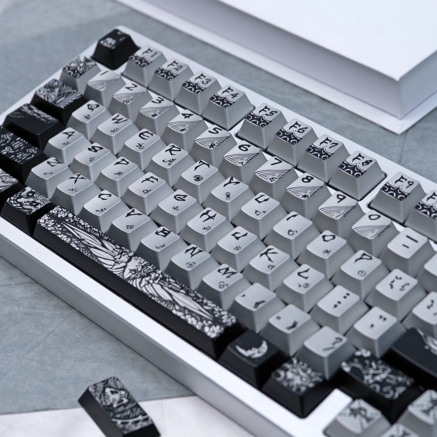 Fallen angel themed design, metallic matte texture PBT material personalized keycap set,  cultural creative decoration keycap set, compatible with 61/64/68/75/84/87/104 mechanical keyboard