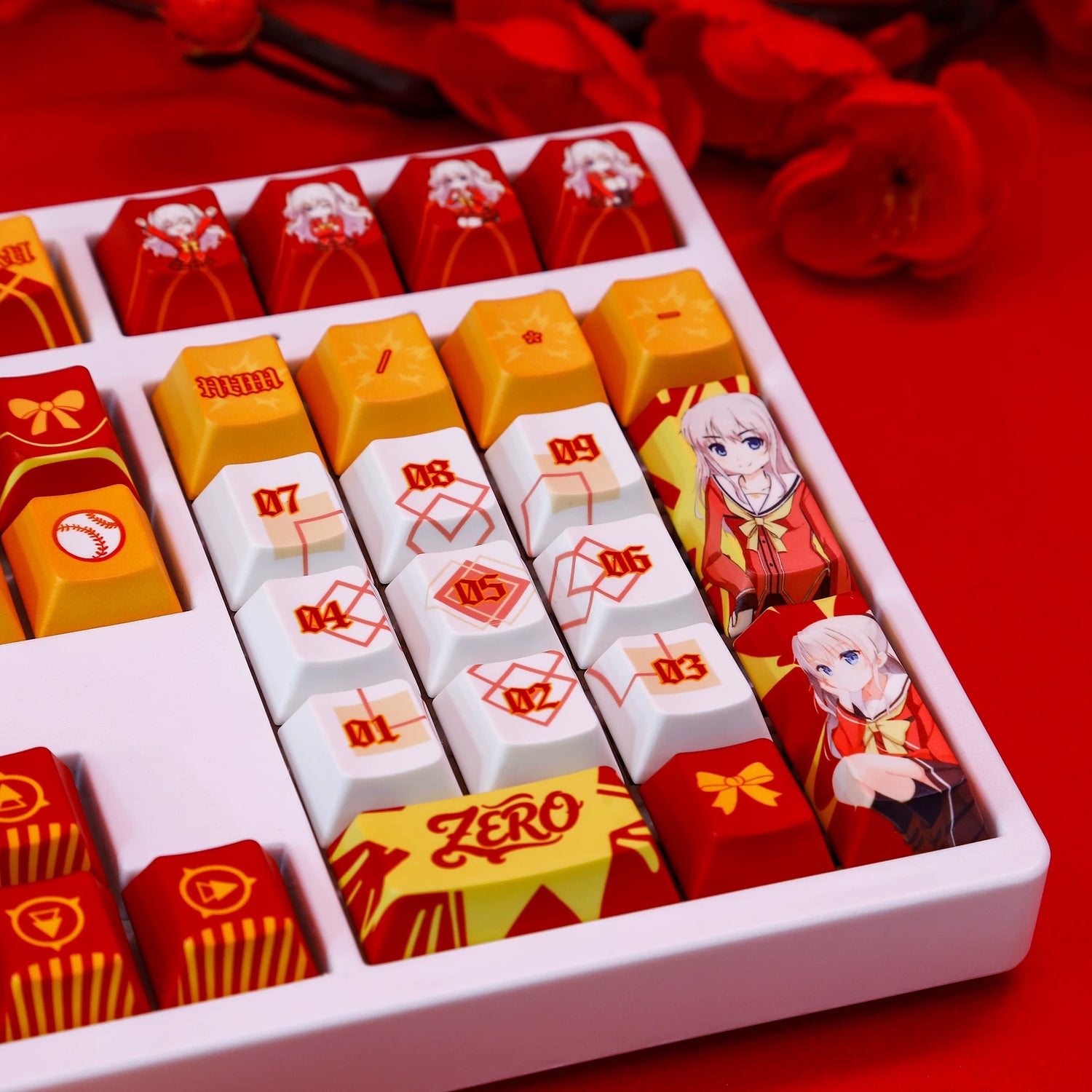Charlotte‌  theme,Tomori Nao， PBT material personalized keycap set, anime keycap culture peripheral mechanical keyboard decoration keycaps， Compatible with 61/64/68/75/84/87/104 key mechanical keyboard keycap set