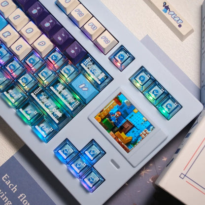 Blue purple Lego set themed keycaps， PBT+PC material personalized keycap set, anime and games cultural creative decoration keycap set, compatible with 61/64/68/75/84/87/104 mechanical keyboard