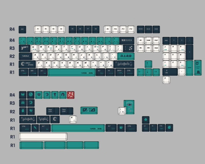 Nishikigi Chisato,  Inoue Takina Theme PBT material personalized key cap set, animation game culture creative decoration key cap set, compatible with 61/64/68/75/84/87/104 key mechanical keyboard