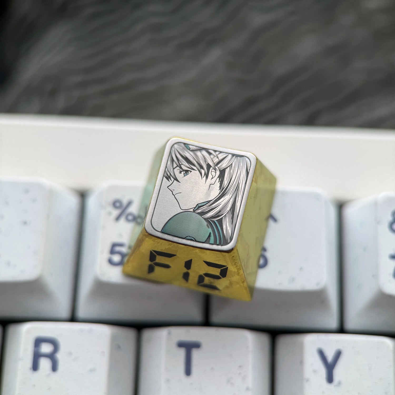 EVA， Asuka theme, F1-F12 precision carving 1 U titanium alloy personalized keycaps, anime and game cultural creative keycaps, mechanical keyboard decorative keycaps