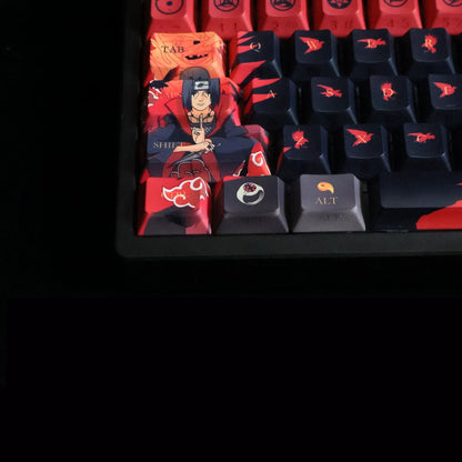 NARUTO，Uchiha Itachi theme, PBT material personalized keycaps, mechanical keyboard replacement keycap set, anime and game cultural and creative keycaps set, Compatible with 61/64/68/75/84/87/104 Key Mechanical Keyboard Keycap Set